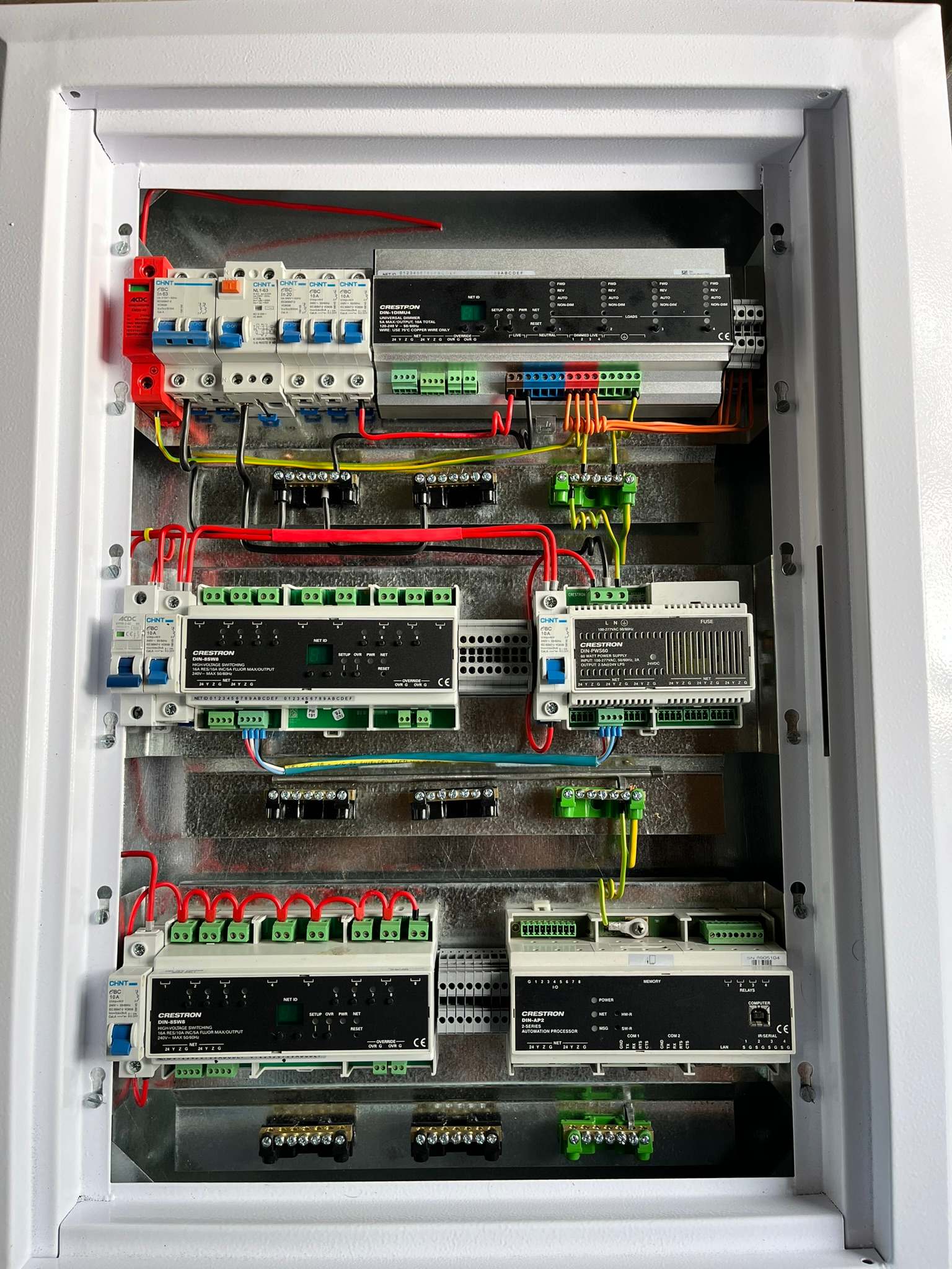 DG Technologies heritage entertainment room build detail: Crestron Lighting Panel During Installation