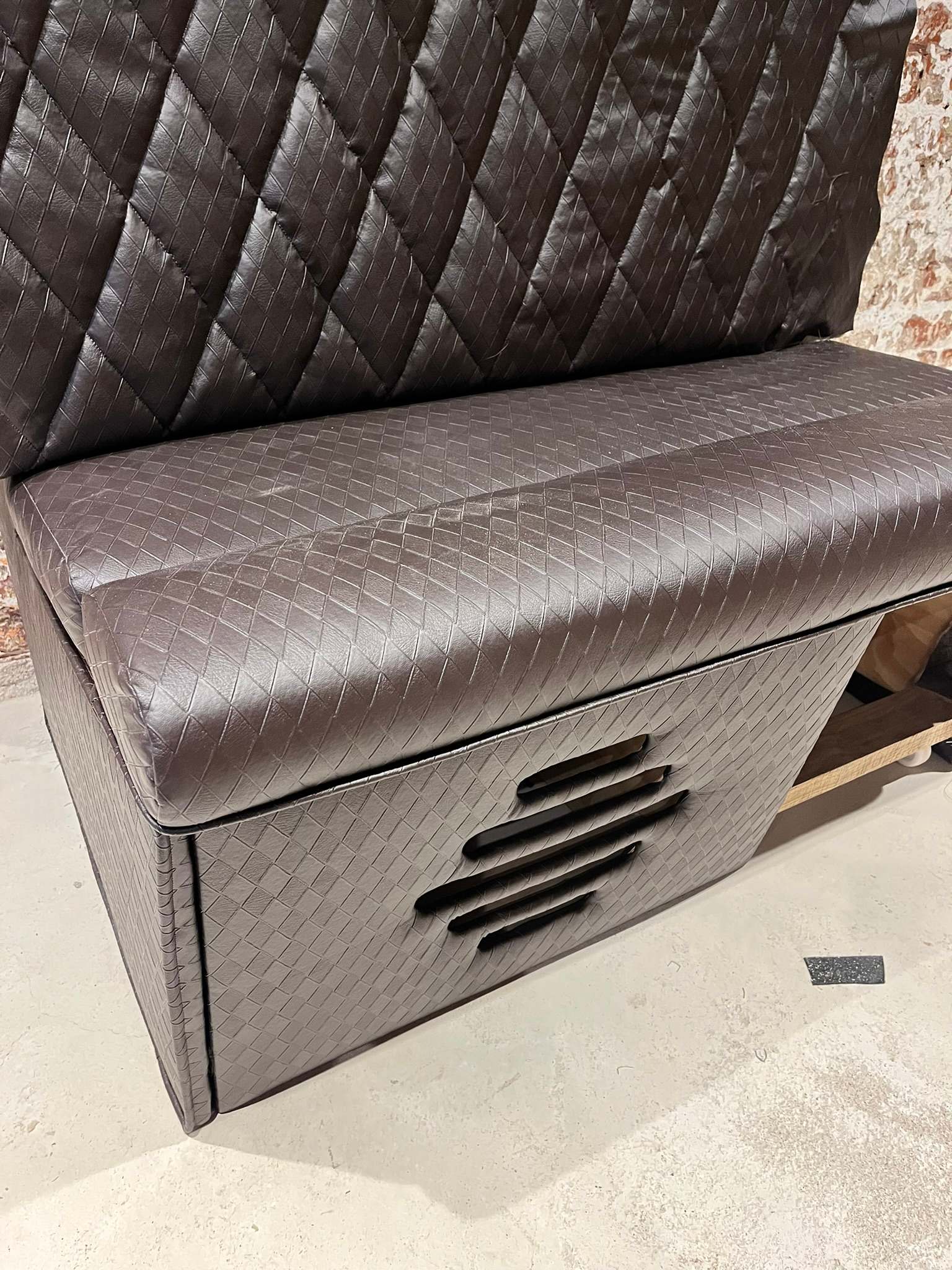 DG Technologies heritage entertainment room build detail: Subwoofer Installed Inside the Custom Couch