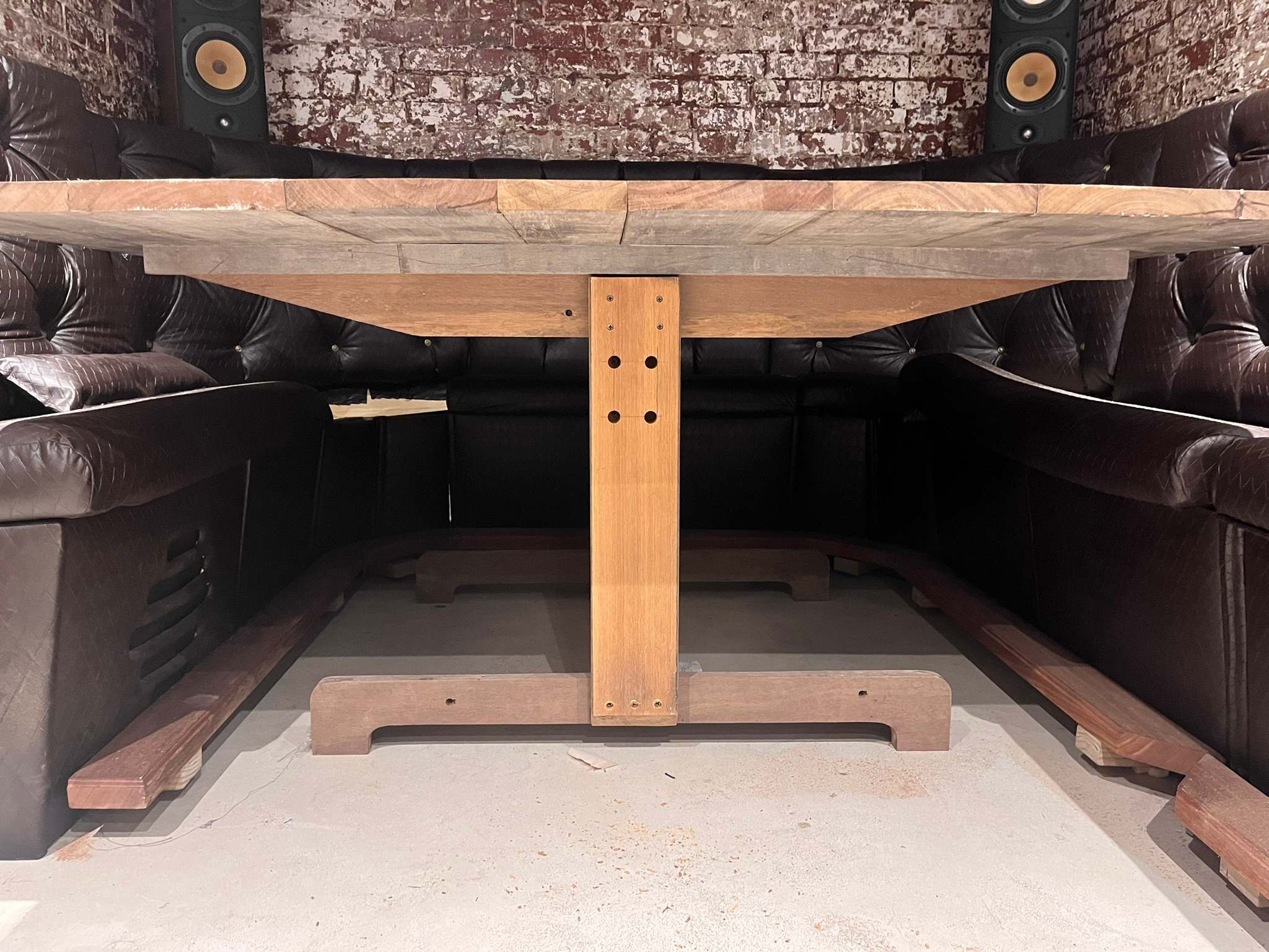 DG Technologies heritage entertainment room build detail: Hardwood Table Coming Together