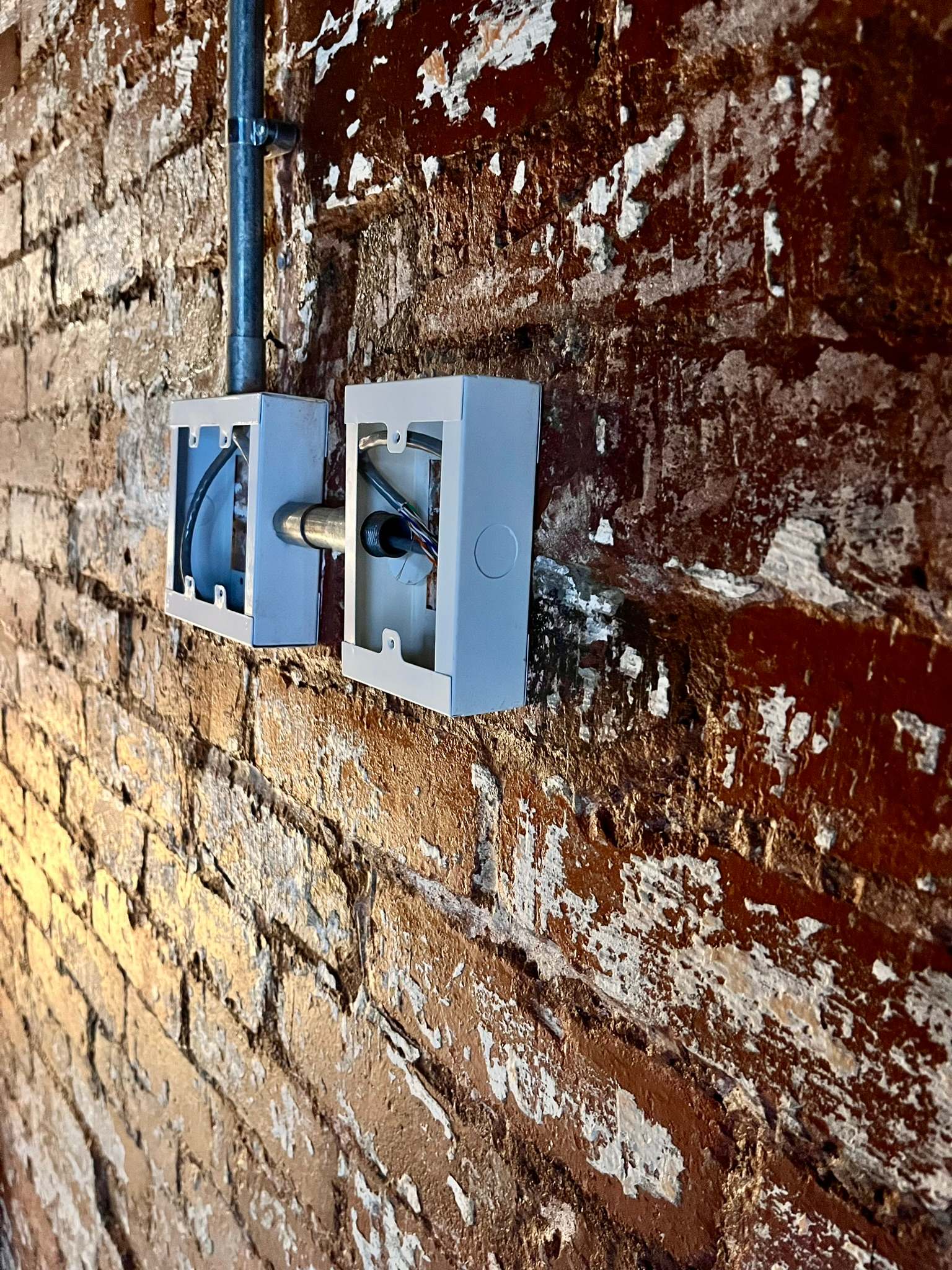 DG Technologies heritage entertainment room build detail: Surface Mounted Crestron Touch Panel Box
